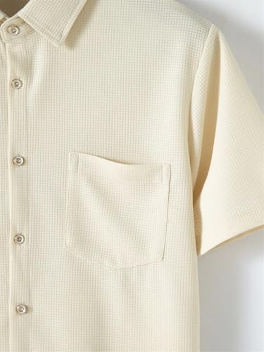 Men's Business Waffle Pocket Short-Sleeved Lapel Shirt Pants Two-Piece Suit2