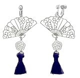 [ジュエリーショップエム] レディース イヤリング ネジバネ式 和柄 桜 アクセサリー 金属アレルギー対応 日本製 水引 タッセル シルバー 紫 acc26 E 扇子 R PU