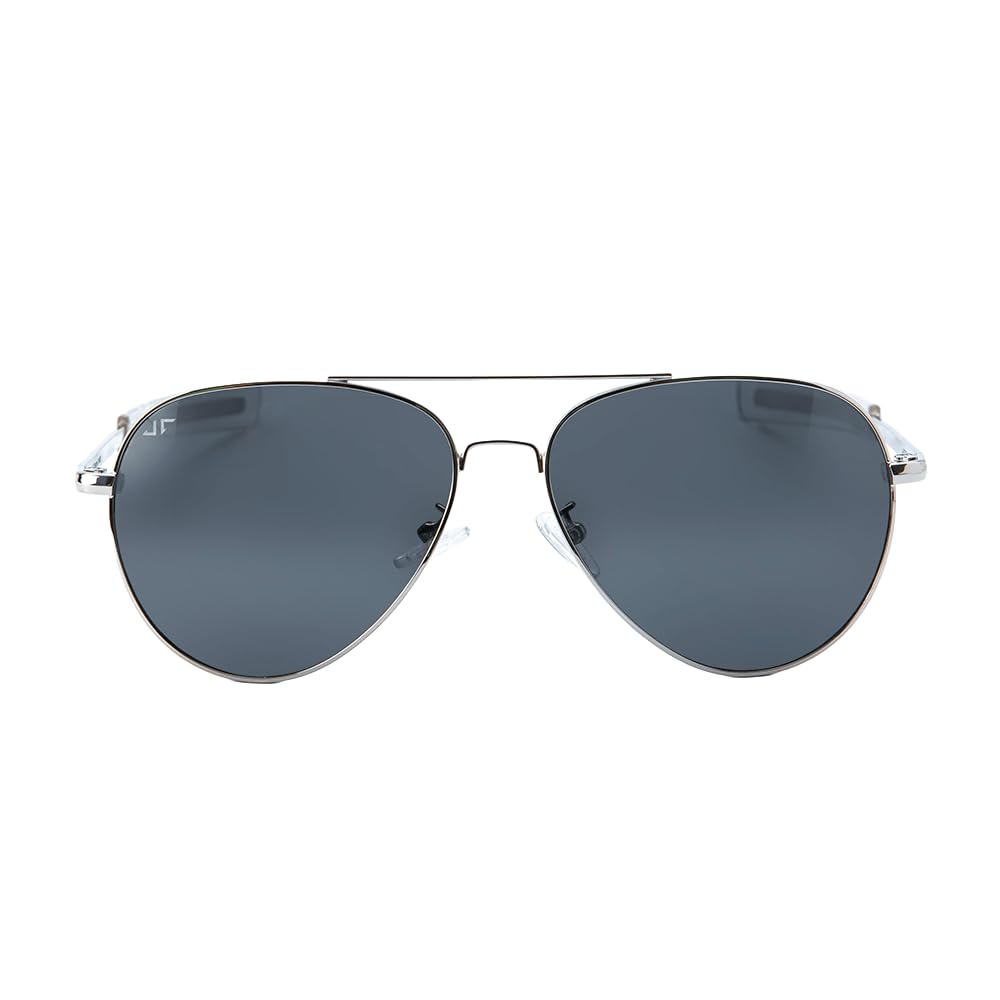 J-Force Gafas de sol de aviador ligeras para hombre, gafas de sol polarizadas militares, equipo táctico con protección UV., Gafas plateadas con lente verde curva