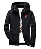 perdontoo Mens Casual Windbreakers Lightweight Drawstring Hooded Jackets (Medium, Black)