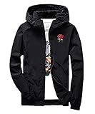 perdontoo Mens Casual Lightweight Drawstring Hooded Windbreaker Jacket (Medium, Black)