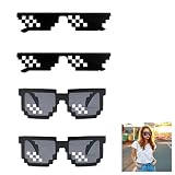 Lulullaby 4 PCs Lustige Brille, Coole Brille, Mosaik Brille, Schwarze Brille, Pixel Mosaik Brille, Pixel Sonnenbrillen, 8 Bit Pixel Mosaik Brille, für Männer Frauen Kinder Foto Requisiten