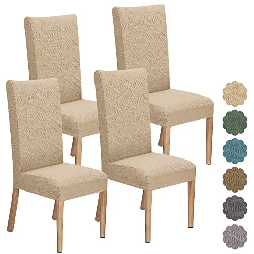 Dining Room Chair Covers Stretch Polyester Parsons Chair Slipcover Removable Washable Kitchen Chair Protector for Dining Room Hotel Set of 4 (Beige)