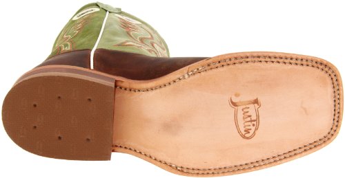Justin Boots Men's U.S.A. Bent Rail Collection 11" Boot Wide Square Double Stitch Toe Leather Outsole,Cognac Ponteggio/Green Cow,7.5 EE US - Thumbnail 4