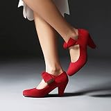 elerhythm Damskie kokardki Mary Jane Bow w stylu retro z lat 50. XX wieku, ze sztucznego zamszu, zamknięte, okrągłe pompki na palcach w stylu lat 20., Gatsby, do biura, wygodne buty Bowtie Dressy,