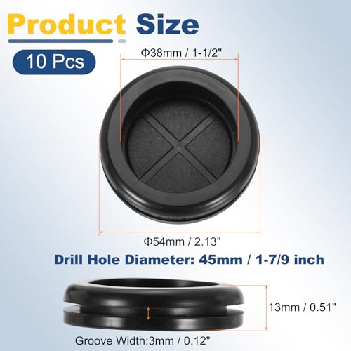 PATIKIL 1-7/9" Drill Hole 1-1/2" ID Rubber Grommets for Wiring, 10PCS Single Sided Hole Plugs Round Wire Grommet Ring Gasket for Metal Electric Box Firewall Cable Wire Protecting by PATIKIL - Used condition - Image 2