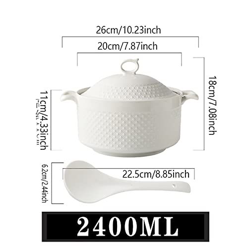 Ceramic Soup Tureen with Soup Ladle Soup Bowl with Lid Made of Porcelain for Restaurant Home Kitchen White Decoration Soup Pot,White,2400ML