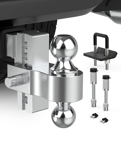 DEEAGLE Aluminum Trailer Hitch Fit 2 inch Receiver 4 inch Drop/Rise Hitches Heavy Duty Adjustable Ball Hitch with Hitch Tightener & 2 Pin Locks 12 500LBS GTW
