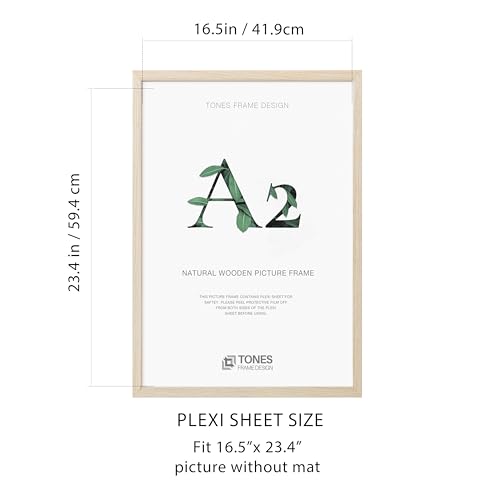 TONES FRAME DESIGN A2 Photo Frame, 42 x 59.4 cm, Wooden Picture Frame with Oak Veneer, Shatter-Resistant Plexiglass, Wall Frame for Portrait or Landscape, Posters, Prints, Artwork