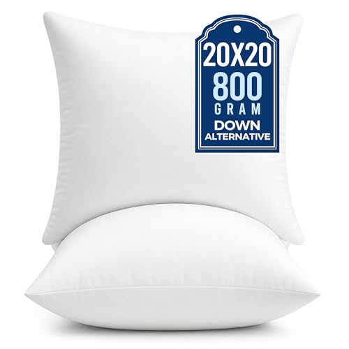 puredown&reg; 20x20 Pillow Inserts, Fluffy Plush Square Form Sham Stuffer Set of 2, Decorative Down...