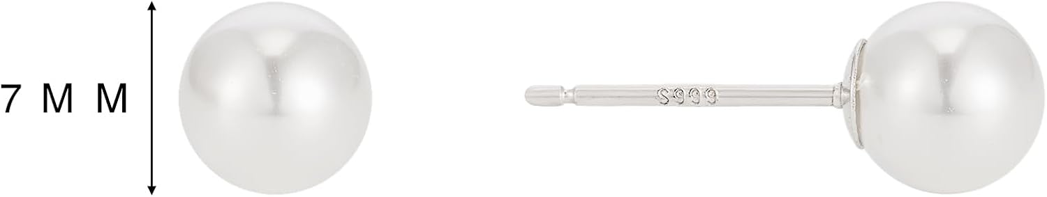 S999 Sterling Silver, White Pearl Earrings Round Stud Earring for Women, Hypoallergenic Earrings For Wedding Brides Jewelry Gift - Image 4