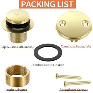 Gold Bathtub Drain Tip-Toe Tub Trim Set with Two-Hole Overflow Faceplate Bathroom Tub Drains Replacement Conversion Tub Drain Kit Assembly with Universal Fine & Coarse Thread