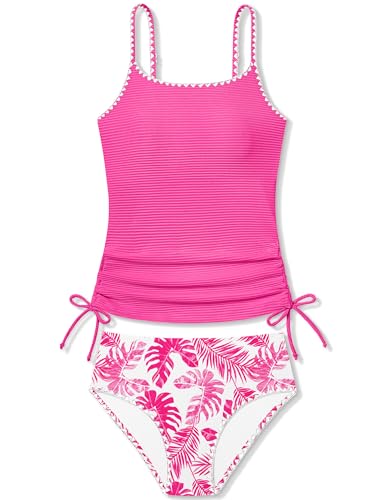 Image of Girls Tankini Swimsuit 2 Piece Set Unique Edge Girl Bathing Suit with Drawstring + Swim Briefs Swimwear Set for 9-16Y