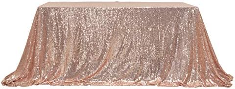 PartyDelight Sequin Tablecloth, Wedding, Sweetheart, Christmas Tree, Rectangular, 48"x72", Rose Gold