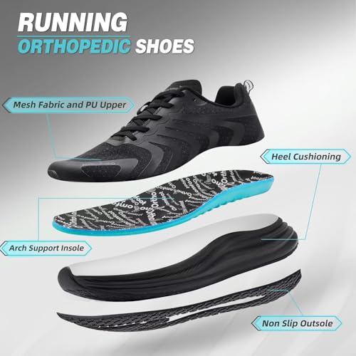 Men's Orthopedic Road Running Shoes: Comfortable Casual Arch Support Plantar Fasciitis Walking Sneakers for Flat Feet, Orthotic Outdoor Gym Work Sports Tennis Shoes for Foot and Heel Pain Relief2