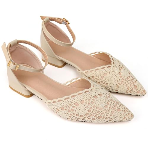 qibusleen Talons Pointus de 1 Pouce avec Tissage élégant, Escarpins fermés à Boucle Confortable pour Femmes, Mignons Chaussures de Mariage, de fête, de Travail, de Robe et de danse-40
