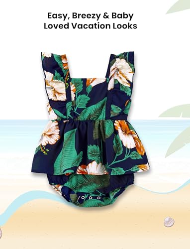 Image of PATPAT Family Hawaiian Matching Outfits - Mommy and Me Vacation Outfits | Halter Sundresses and Button Down Shirts,Caribbean Vacation Summer Tropical Outfits,Hawaiian Boho Tropical Floral Printed