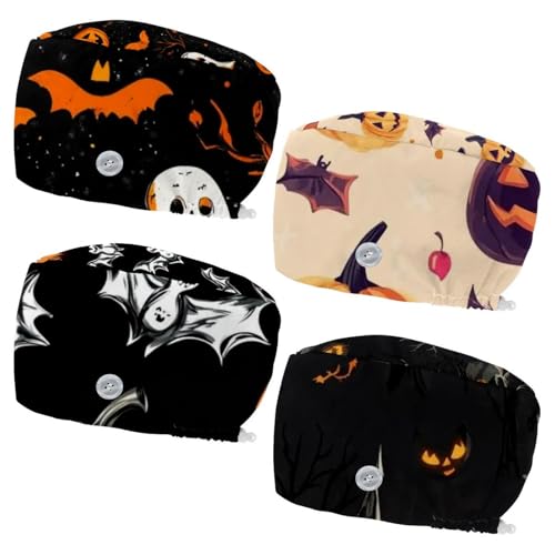 Halloween Pumpkin Pattern Decor Safety Head Protection Caps, 4 Pack Ergonomic Lightweight Caps for Industrial Household Use
