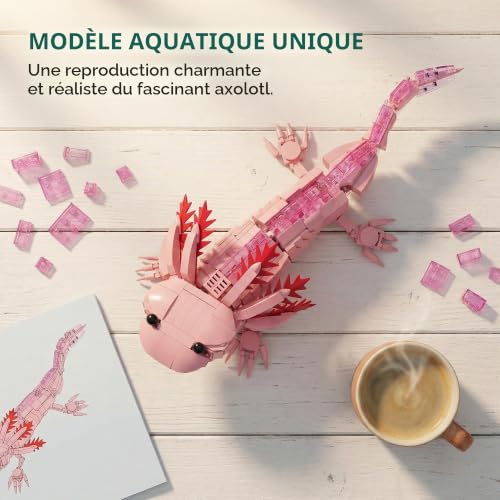 Axolotl Ensemble de construction pour adultes et adolescents de 14 ans et plus, blocs de construction avec base de présentation, figurine d'axolotl articulée, décoration de bureau à collectionner – vue 5