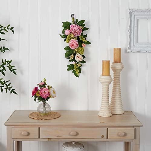 Nearly Natural 24in. Mixed Peony & Hydrangea Teardrop Garlands Pink,21'' x 6.5'' x 7.25'' - Thumbnail 7