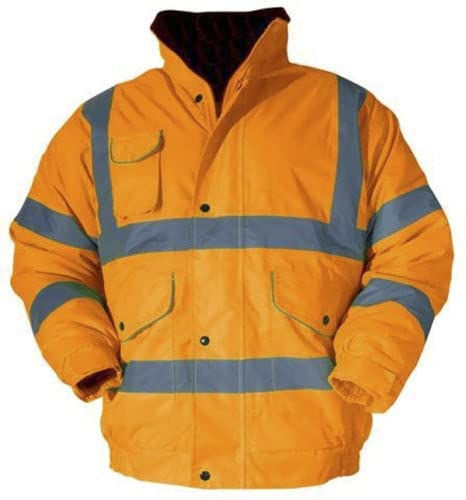 Image of Mens New Hi Viz Vis High Visibility Bomber Safety Work Jacket Coat Top Size S-5XL (as8, alpha, xx_l, regular, regular, Orange)
