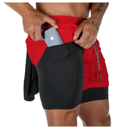 Short Masculino Esportivo 2x1 Térmico Com Compressão E Bolso Oculto Dry Fit Bermuda Para Treino Ciclismo Academia Crossfit Calção De Corrida Musculação (BR, Alfa, GG, Regular, Regular, Vermelho)