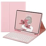 Disonbeir Keyboard Case for iPad 6th 5th Generation 9.7", Air ＆ Air2, iPad Pro 9.7 inch Cute Round Key Wireless Removable BT Color Keyboard Cover with Pencil Holder (Light Pink)