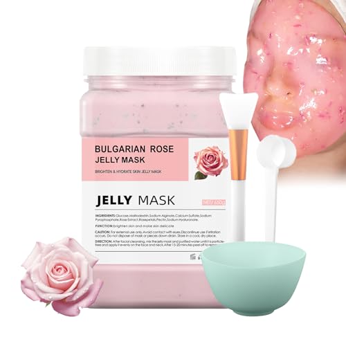 Rosa Jelly Mask for Women,Gifts For Mum,Peel Off Face Masks,Hydrating & Brightening DIY Facial Mask,Collagen Gel with Hyaluronic Acid & Rosa Extract,Jelly Powder 650G,Mask Brush,Bowl