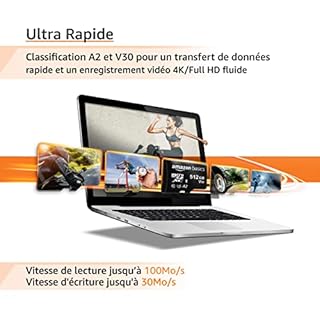 Amazon Basics Carte Mémoire microSDXC avec Adaptateur Grande Taille, A2, U3, Vitesse de Lecture Jusqu’à 100Mbit/s, 512Go, Noir