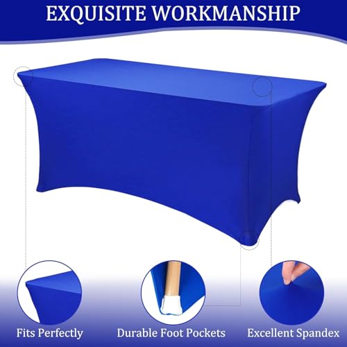 Image of 3 Pack 6FT Spandex Table Covers Washable Wrinkle Resistant Fitted Rectangle Tablecloth for Folding Table Wedding Party Birthday Banquet Bar Events(Royal Blue)