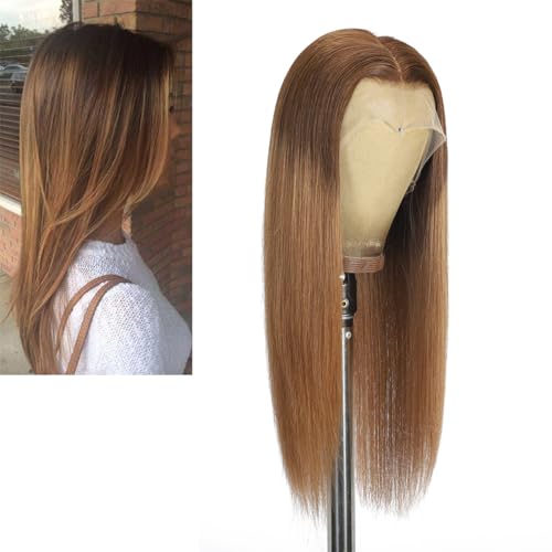 Larafona Frontal Perücke Brasilianisches Menschenhaar Ombre T4/16# Glueless Lace Front Wig Damen Transparent Lace Pre-plucked (13X4inch) 16inch/40cm