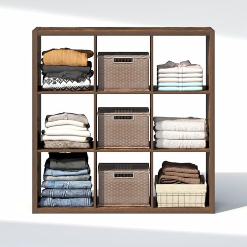 Image of Furinno Cubic Extra Thick 9-Cube Closet Organizers and Storage, Amber Pine | 14.6 x 44 x 44 in, Open Shelf Closet Storage, Closet Organizer, for Wardrobe, Bedroom, Living Room
