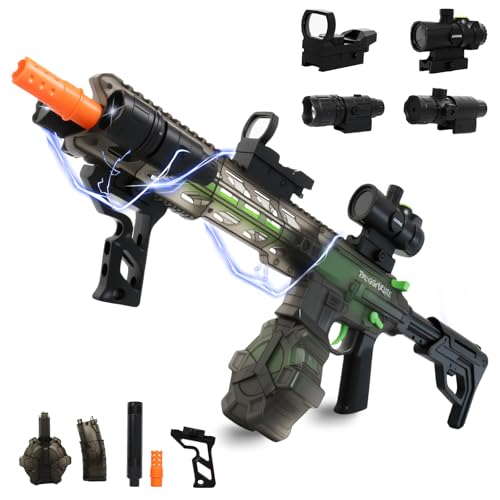 Large Electric Gel Ball Blaster,Full Kit, Electric Splatter Gun in Transparent Green,Outdoor Toy for Ages 14+