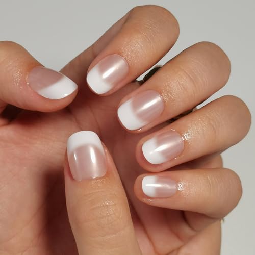 Image of CurvLife Press on Nails French Extra Short Square Acrylic Fake Nails with Apricot Design Full Cover False Nails Glossy Nude Artificial Stick on Nails for Women