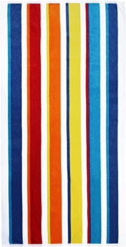 Kaufman - Luxurious, Plush , 100% Combed Ring Spun Yarn Dye Cotton Velour Oversized 32”X62” Highly Absorbent, Quick Dry, Colorful Striped Beach, Pool And Bath Towel (Mix, 24) #TOP1