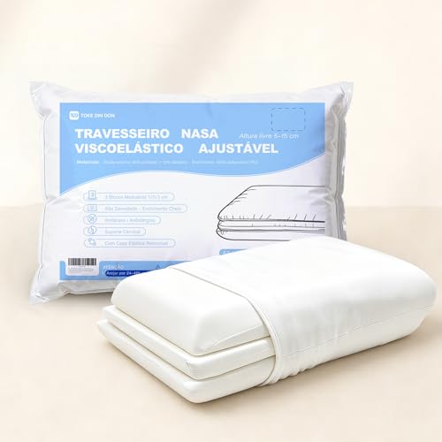 TOKE DIN DON 1 Kit Travesseiro Nasa de Verdade Viscoelástico Ajustável