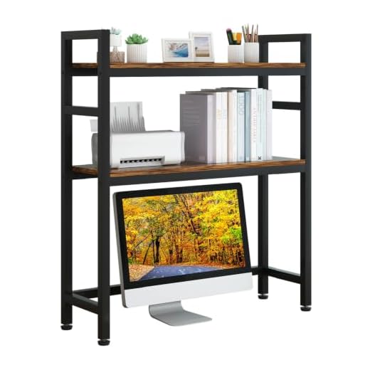 XTESMS Desktop Bookcase for Computer Desk, 2-Tier Multipurpose Wood Countertop Hutch Bookshelf, Adjustable Display Shelf Rack Organizer for Dorm Office Home - Brown