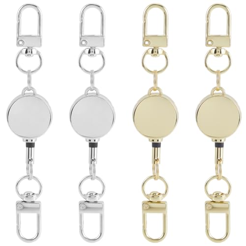Enrouleur de badge rétractable SUNNYCLUE anti-perte en métal avec double fermoir pivotant