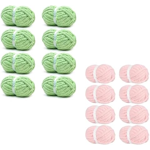 BSRHOME Chunky Chenille Yarn for Hand Knitting,Fluffy Soft Jumbo Yarn with Circular Needle & Crochet Hook,Super Bulky Big Yarn for Chunky Blanket,Large Thick Arm Knitting Yarn,16 Pack,Sage Green And P Cover
