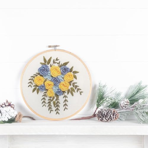 Image of LEISURE ARTS Embroidery Kit 6 inch Yellow & Blue Flowers - Embroidery Kit for Beginners and Adults, Cross Stitch Kits with Patterns, DIY Starter Set for Seasonal Craft Projects
