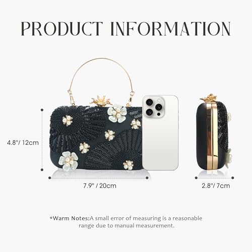 Image of Women Pearls Beaded Clutch Flower Sequins Evening Handbag Chain Strap Shoulder Bag