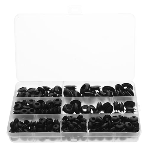 PRETYZOOM 260pcs Black Rubber Cable Grommet Seal Kit, Dual-Sided Protective O-Rings for 4-14mm Cable Bushings, Waterproof Electrical Wire Hole Protectors for Automotive and Industrial Wiring