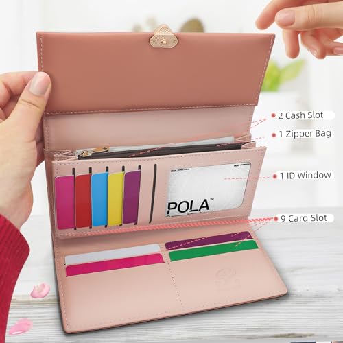 Clutch Wallet for Women, Women's Wallets with Square Snap Decoration and Zipper Coin Pocket, Credit Card Wallet for 9 Card Slots and ID Window (Black)4