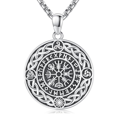 Celtic Knot Necklace 925 Sterling Silver Raven/Compass/Triquetral/Pentagram Celtic Viking Pendant Egyptian Jewelry Gifts for Men