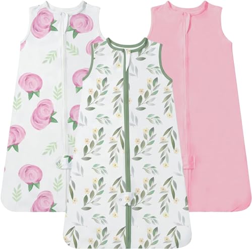 Image of TotAha Sleep Sack 0-3 months 3 Pack, Buttery Soft Newborn, Infant Sleeping Bag for Girls, Light Baby Wearable Blanket, 0.5 TOG