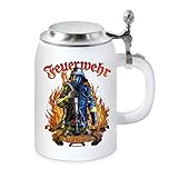 Hochwertiger 500 ml Bierkrug samt Zinndeckel mit glatter weißer Oberfläche. Hervorragend gerade und gleichmäßige Oberfläche - Motiv- und Textdruck von höchster Qualität