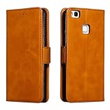LMFULM® Hülle für Huawei P9 lite 2016 / VNS-L31 (5,2 Zoll) PU Leder Magnet Brieftasche Lederhülle Handytasche Standfunktion Ledertasche Flip Cover für Huawei P9 lite 2016 Gelb