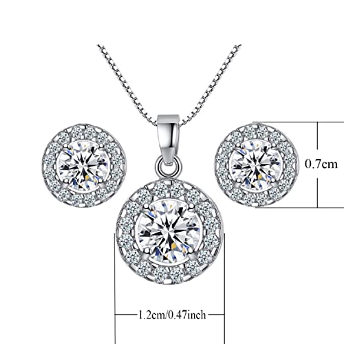 Jeolory Shiny Fashion Crystal Rhinestone Round Circle Pendent Necklace Stud Earrings Jewelry Set For Women Lady Girl #TOP1