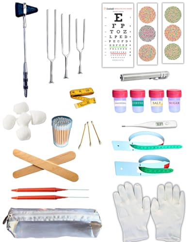 Image of CNS Medical Student Kit, with Tuning Forks, Snellen Chart, Knee Hammer, Digital Thermometer and More ( Central Nervous System Examination kit) for Medical professionals and Practitioners (MODEL 9)