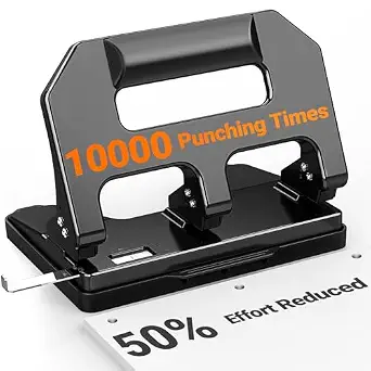  HPX1 Heavy Duty 3 Hole Punch, 3 Hole Puncher for Binder, 40-Sheet Three Hole Punch w/ 10000+ Uses, Metal Hole Puncher 3 Ring, 50% Reduced Effort, Bulit-in S.S. Paper Guide (Black)